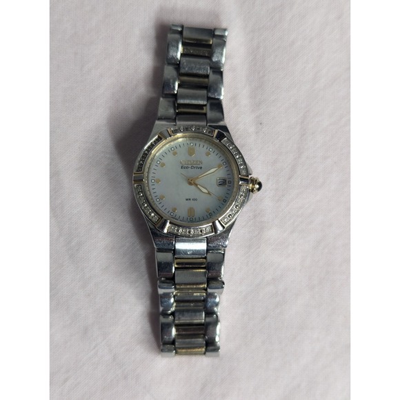WORKING Citizen Eco-drive‎ Diamond accent 2 tone Womens mother of pearl Watch main image 5